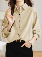 「兩色」「秋季新品 」M-2XL 品質燈芯絨襯衫長袖 | 寬鬆落肩翻領襯衫