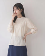 「秋季新品 」「兩色」M-2XL 立體壓褶蕾絲拼接燈籠袖襯衫