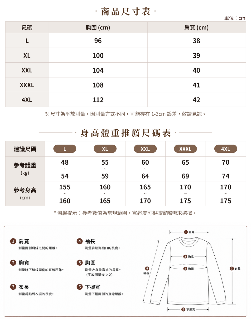 L-4XL 黑底白點收腰襯衫 size chart 1