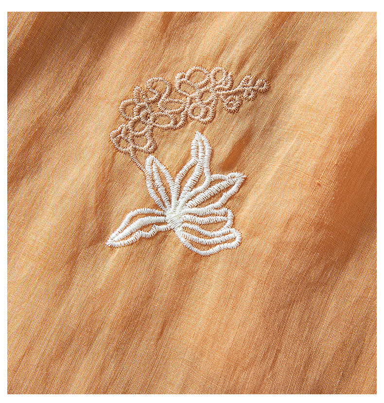 天然苧麻清涼高級感 |  高品質圓領刺繡襯衫