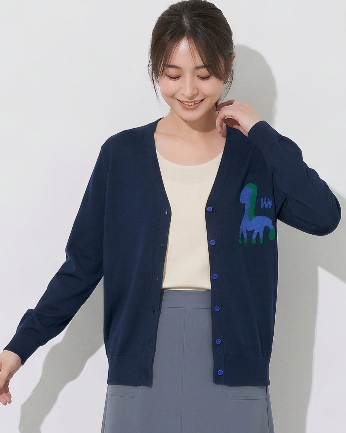 「秋季新品 」S-XL V領撞色圖案針織開襟衫
