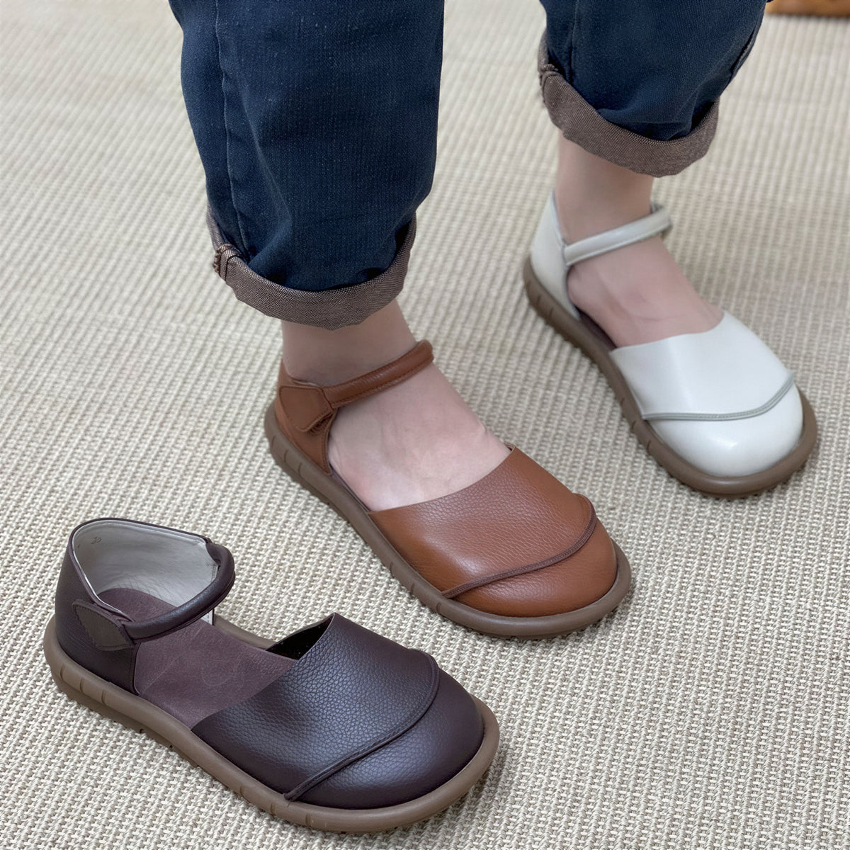 「兩色」「秋季新品 」圓頭拼接 復古簡約 女式包頭涼鞋