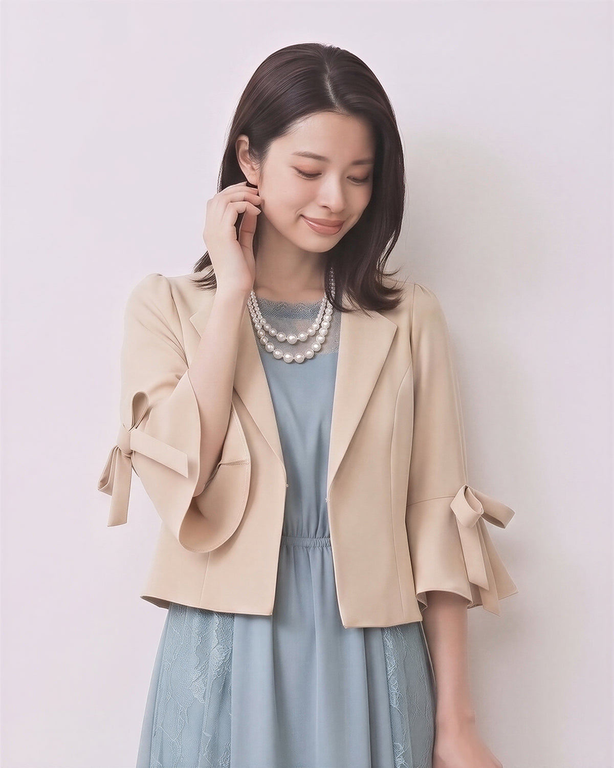 「秋季新品 」「3色」S-2XL 圓領荷葉袖綁帶西裝外套