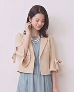 「秋季新品 」「3色」S-2XL 圓領荷葉袖綁帶西裝外套