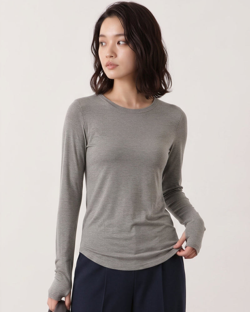 「秋季新品 」「兩色」S-2XL 圓領莫代爾修身打底長袖T恤