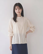 立體壓褶蕾絲拼接燈籠袖襯衫-米色-2XL