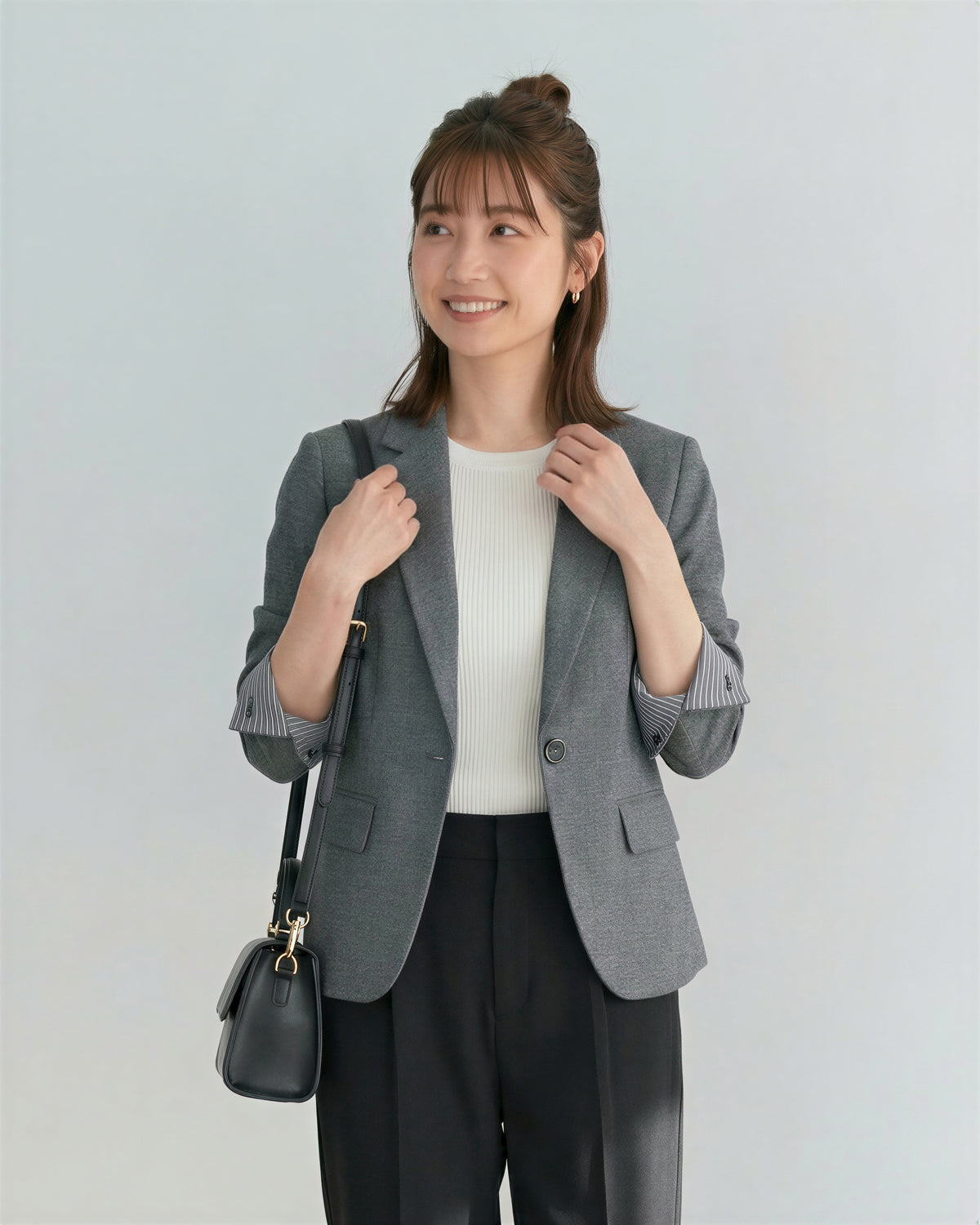 單釦修身七分袖翻袖西裝外套
