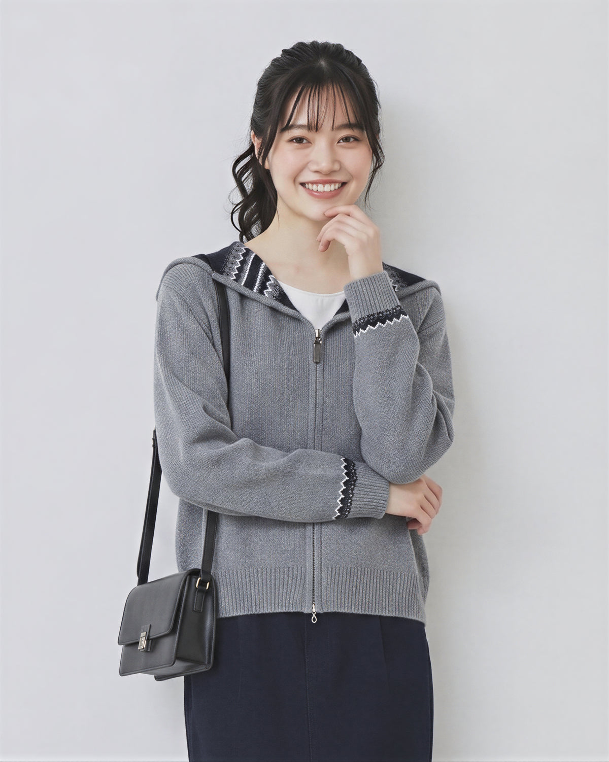 「秋季新品 」S-2XL 連帽提花雙拉鍊開襟毛衣