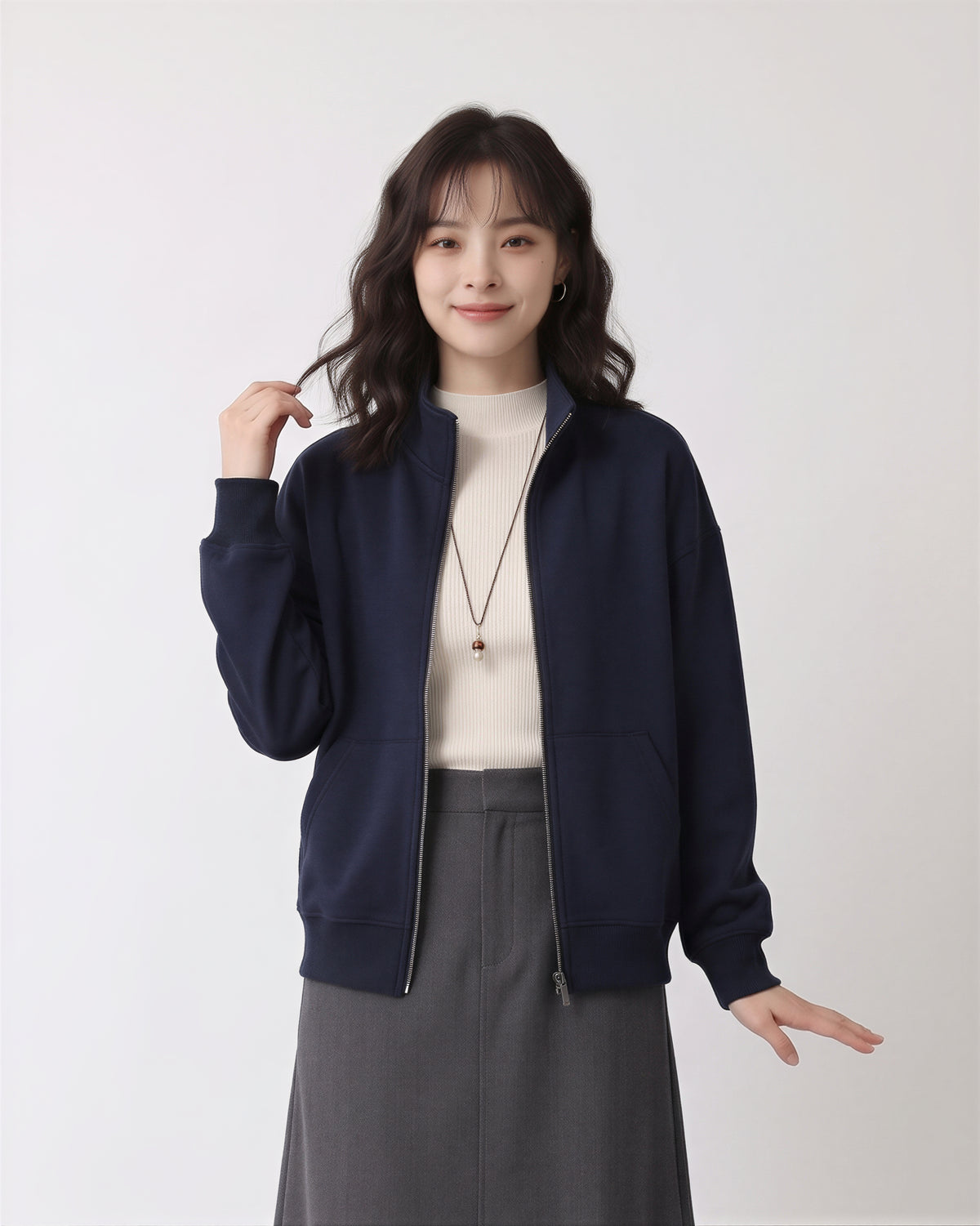 「秋季新品 」立領寬鬆拉鍊連帽外套