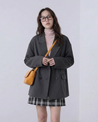 寬鬆廓形落肩雙排扣西裝外套