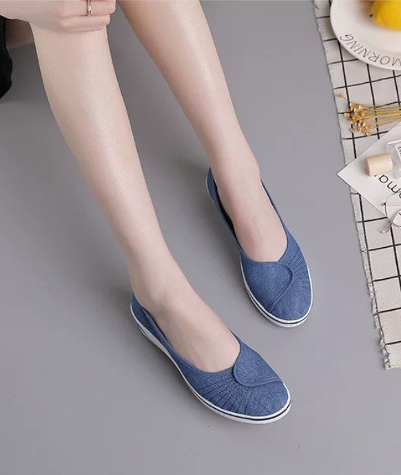 簡約車線 輕便坡跟4cm | 帆布防滑透氣鞋女式單鞋