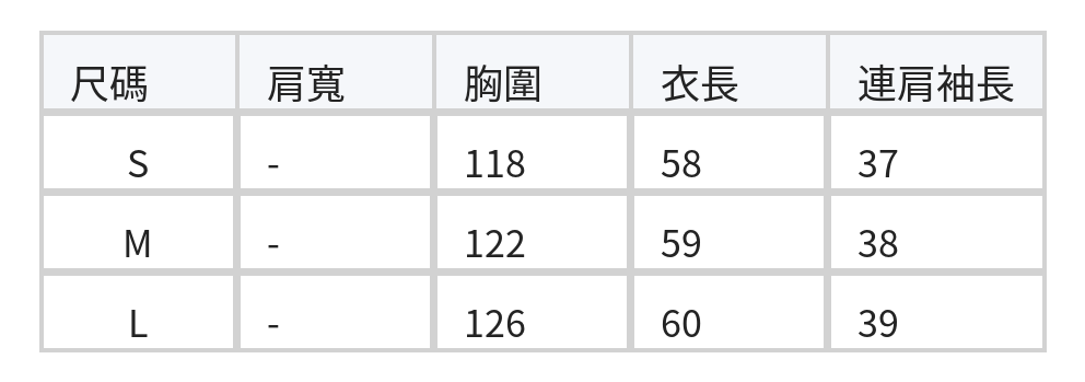抽繩下擺燈籠袖襯衫 size chart 1