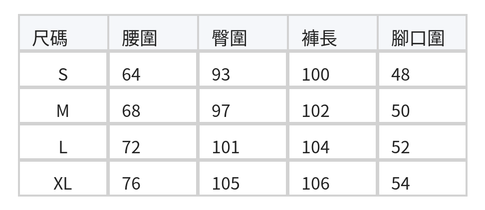 高腰寬褲廓形牛仔褲 size chart 1