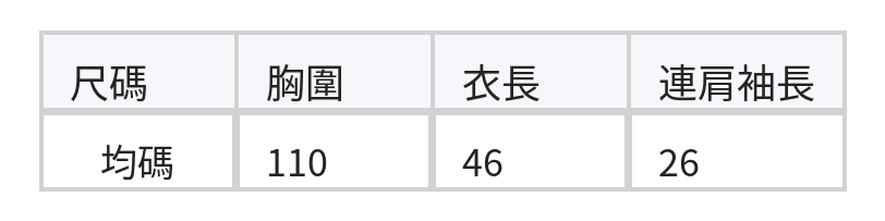 圓領抓褶寬鬆上衣 size chart 1