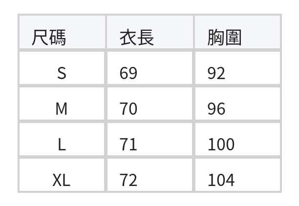 大翻領疊片門襟短袖襯衫 size chart 1