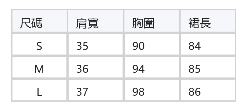 層疊蛋糕裙擺泡泡袖A字連身裙 size chart 1