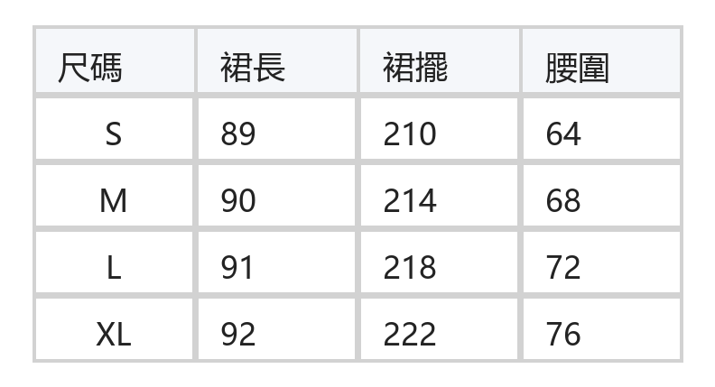 灰色格紋多層荷葉蛋糕裙 size chart 1