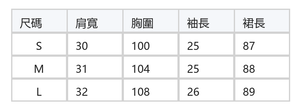 蝴蝶結綁帶 泡泡袖 蛋糕裙襯衫洋裝 size chart 1