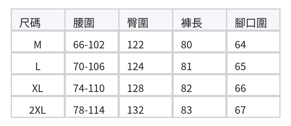 鬆緊腰抽褶寬褲 size chart 1