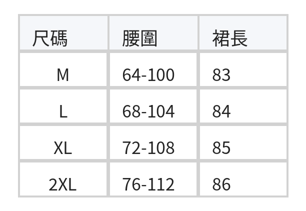 鬆緊高腰荷葉邊A字半身裙 size chart 1