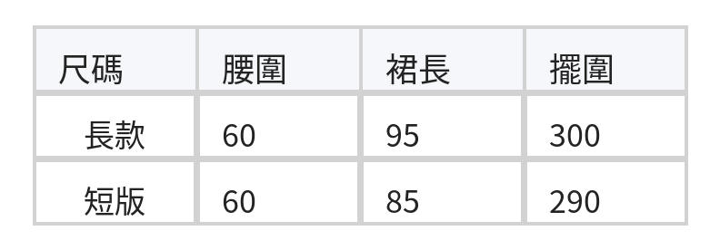 鬆緊高腰抓皺大擺長裙(拖地長裙/半身裙) size chart 1
