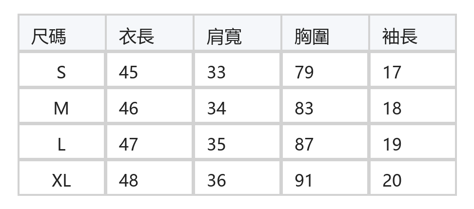 甜美日系 淺米粉泡泡袖短袖針織上衣 size chart 1