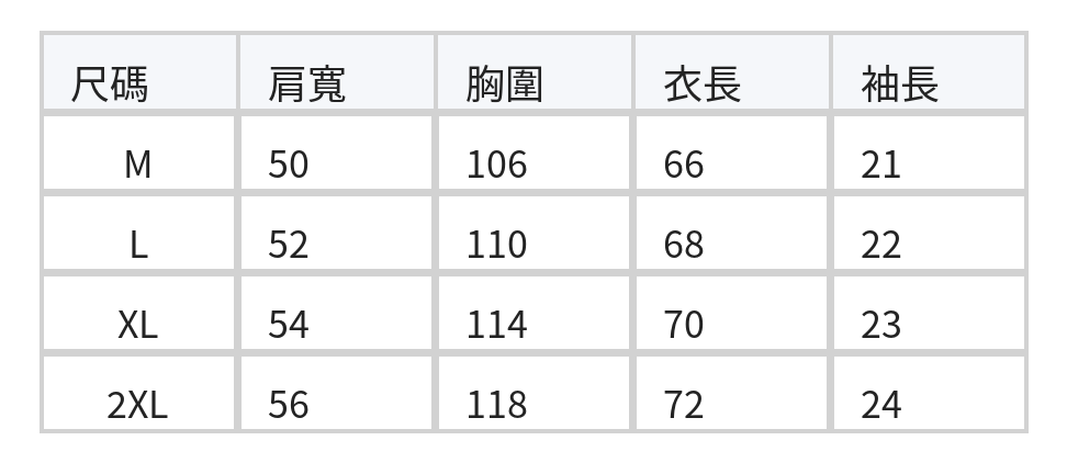 寬鬆落肩印花T恤 size chart 1