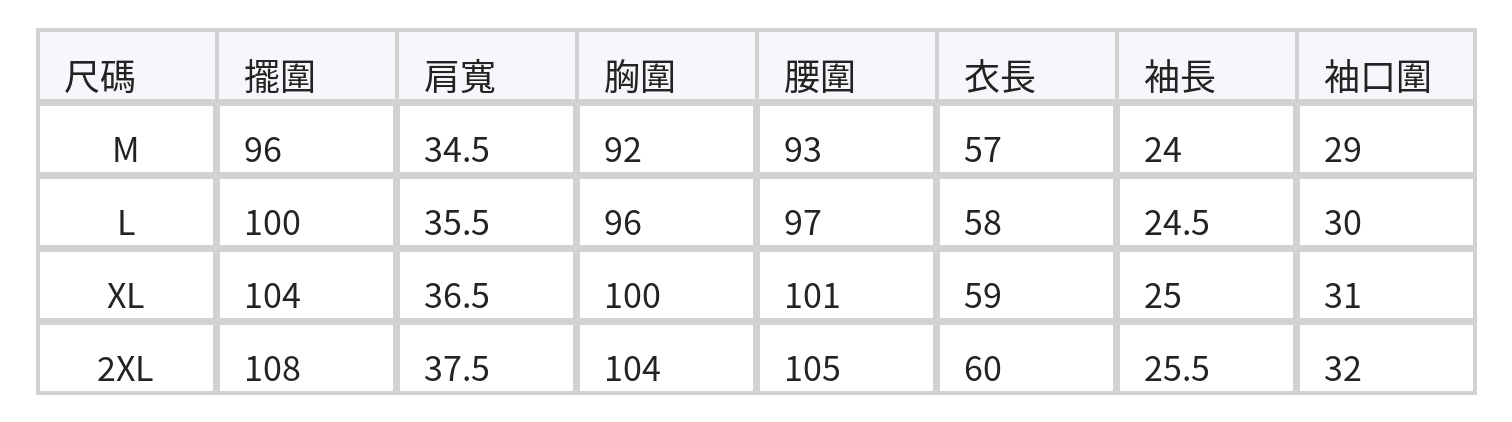 圓領鏤空泡泡袖T恤 size chart 1
