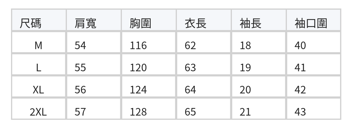 淺藍色落肩寬鬆圓領短袖T恤 size chart 1