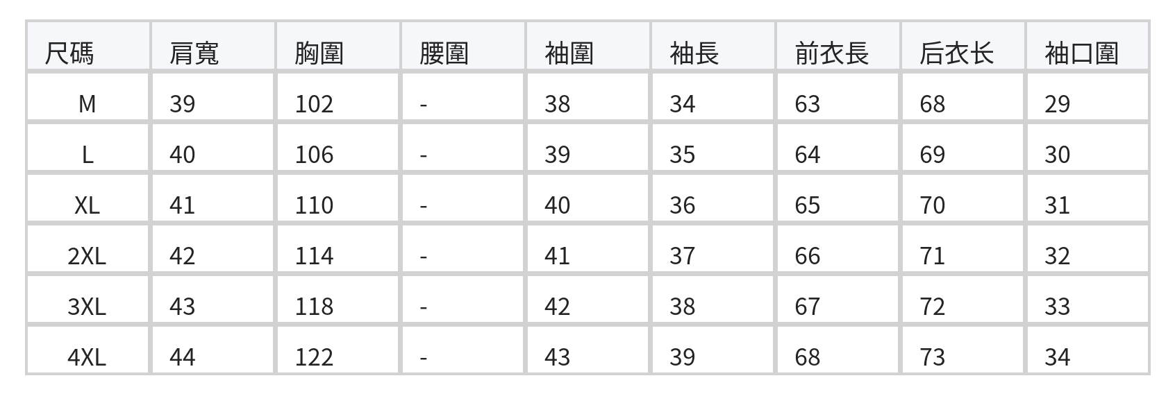 壓褶拼接寬鬆襯衫 size chart 1