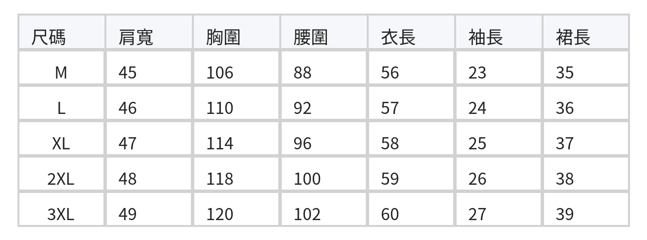 一字領露肩寬鬆上衣＋高腰側排釦A字半身裙 兩件套 size chart 1