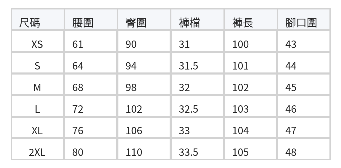 高腰直筒寬管牛仔褲 size chart 1