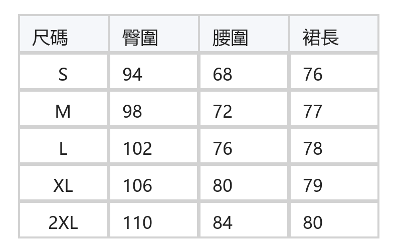 高腰立體壓紋大擺A字中長裙 size chart 1