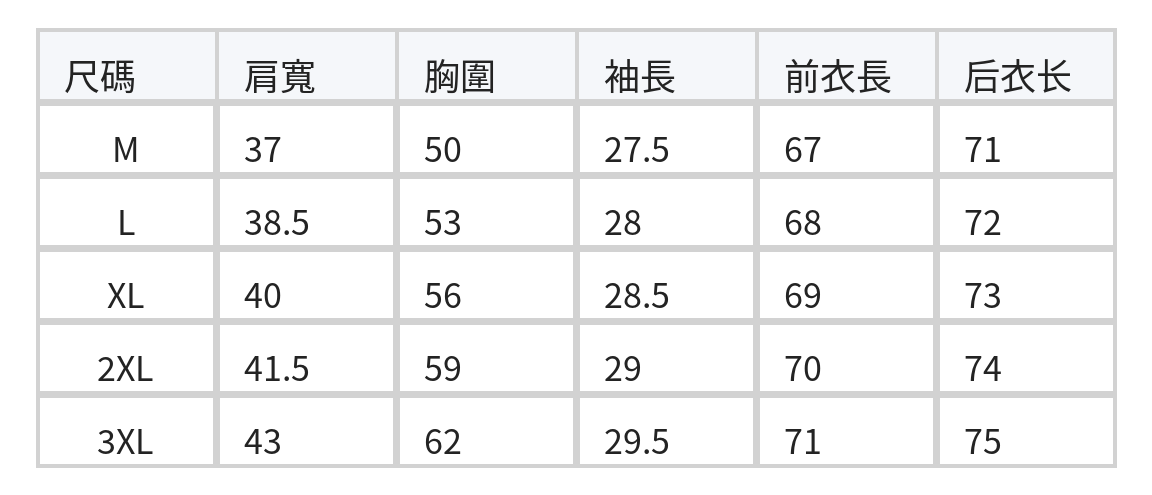 木耳邊圓領寬鬆T恤 size chart 1