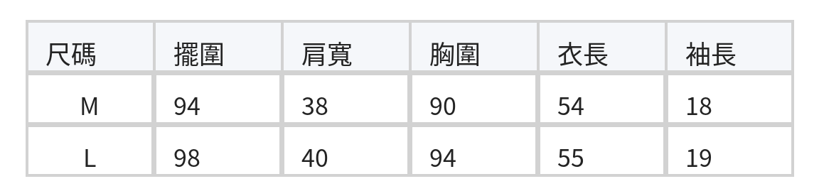 碎花鏤空木耳邊T恤 size chart 1