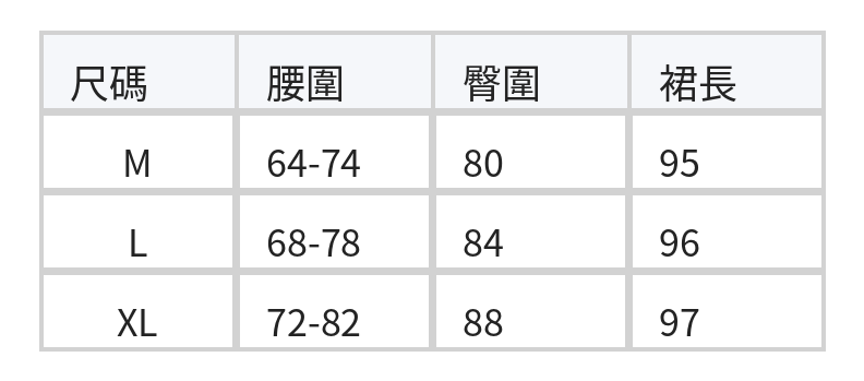 黑色點點飄逸魚尾半身裙 size chart 1